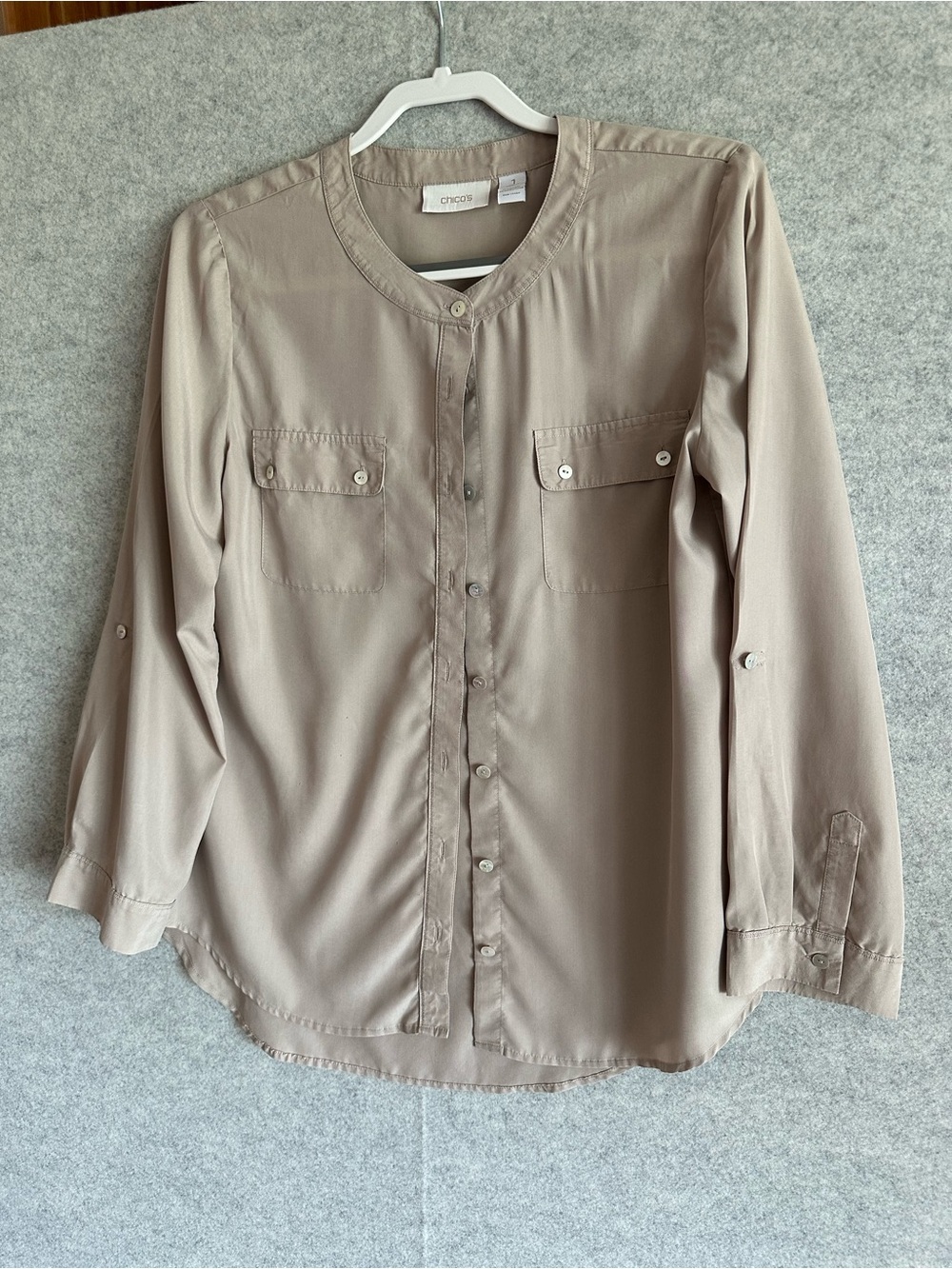 Chico's Taupe Long-Sleeve Button-Front Shirt